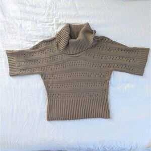 Studio Works Short Sleeve Perforated Turtleneck Sweater Size Sm Subtle Sparkle